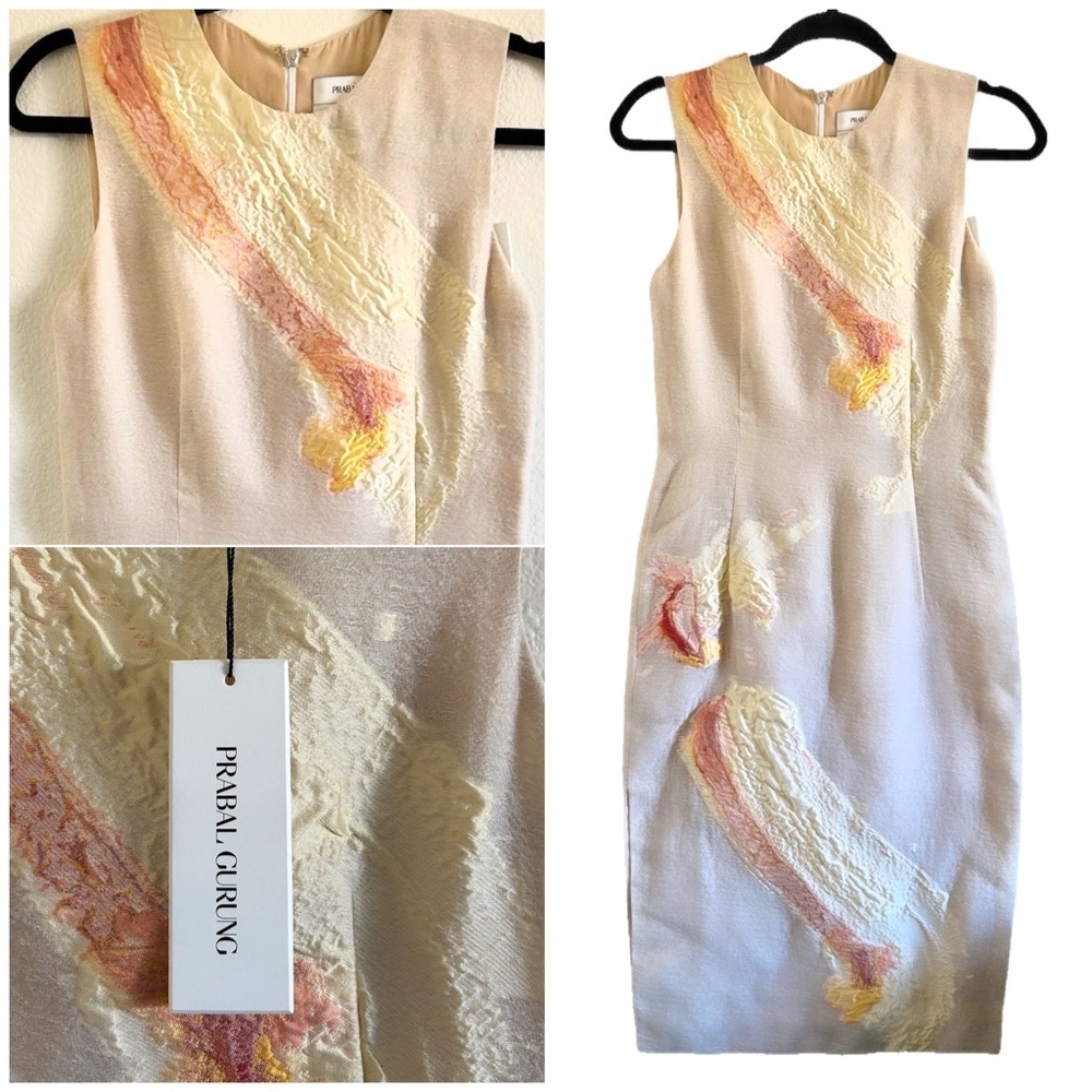 Prabal Gurung runway designer orange zest brocade cream sheath dress || size 2